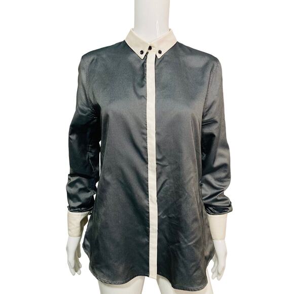 DOLCE & GABBANA Gray Silk Button Down Collared Long Sleeve Blouse Top 46 US 10 - Picture 1 of 6